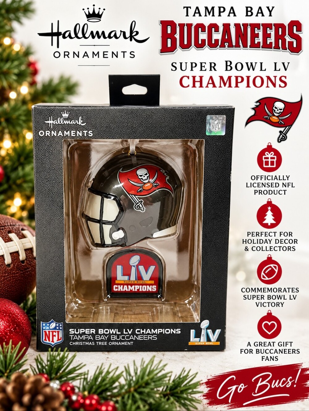 Hallmark Tampa Bay Buccaneers Super Bowl LV Champions NFL Helmet Ornament 2021